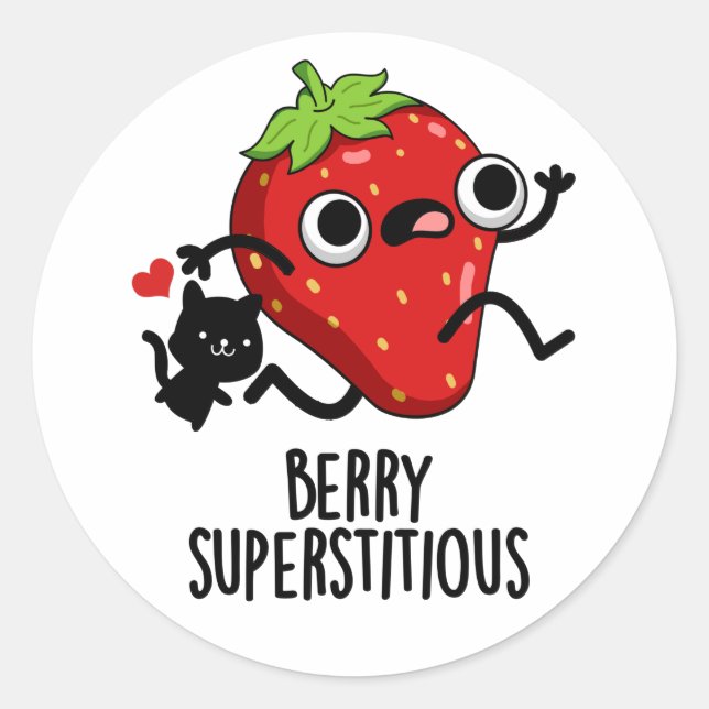 Berry Superstitious Funny Fruit Pun  Classic Round Sticker (Front)