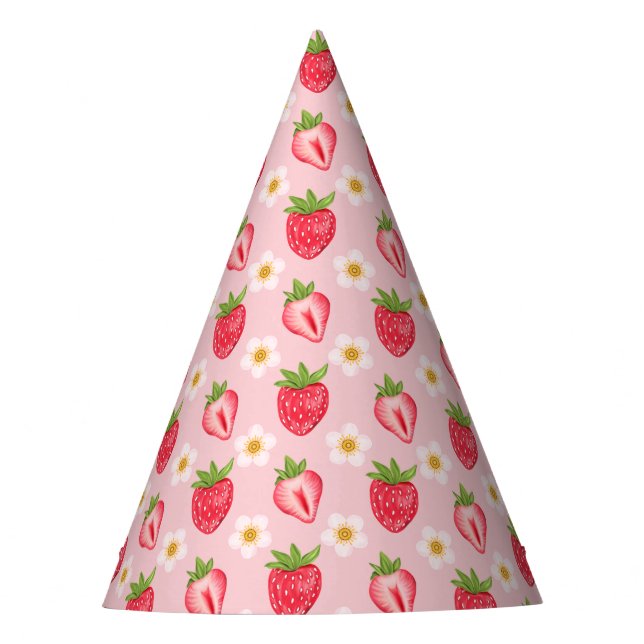 Berry Sweet 1st Birthday Cute Pink Strawberry  Party Hat (Front)