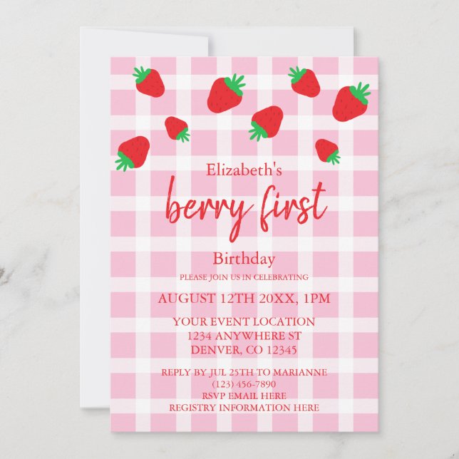 Berry Sweet 1st Birthday Invitation (Front)