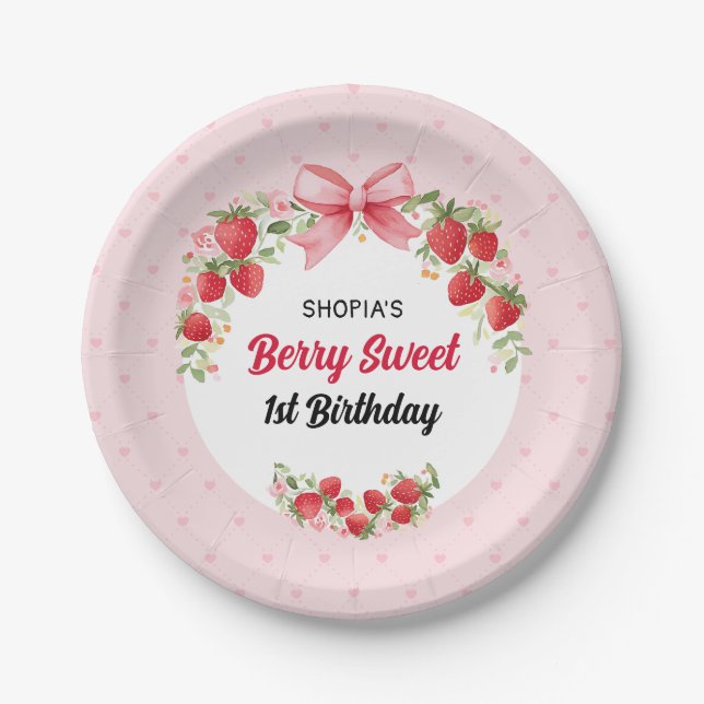 Berry Sweet 1st Birthday Paper Plate (Front)