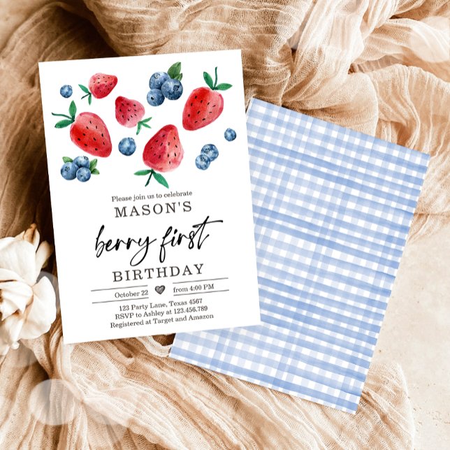 Berry Sweet 1st Birthday Strawberry Blueberry Invi Invitation (Creator Uploaded)