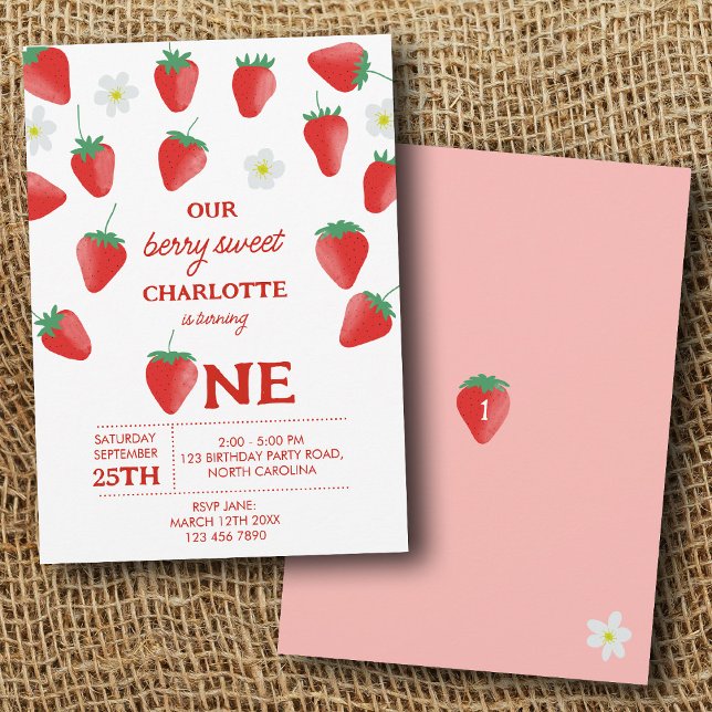 Berry Sweet 1st Birthday Strawberry Turning One Invitation (Berry Sweet 1st Birthday Strawberry Turning One Invitation)