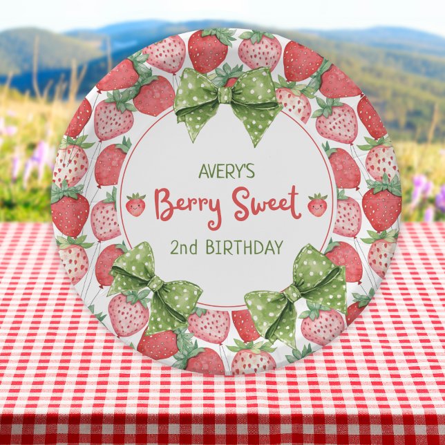 Berry Sweet 2nd Birthday Strawberry Party  Paper Plate (Creator Uploaded)