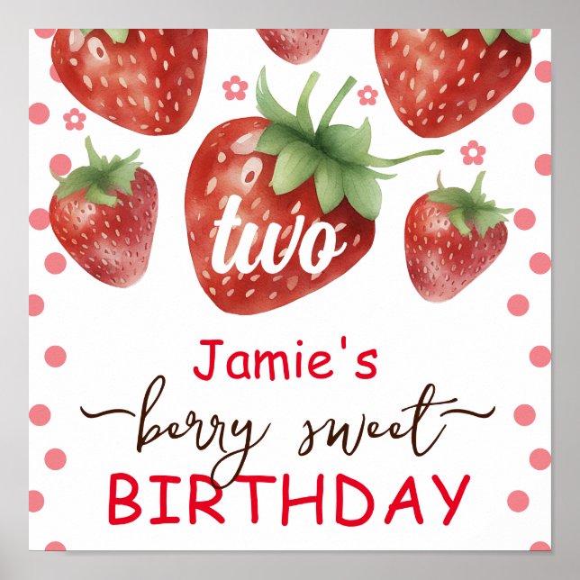 Berry Sweet 2nd Birthday Watercolor  Poster (Front)