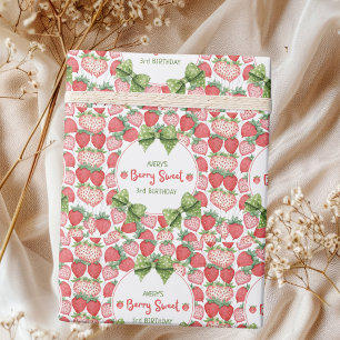 Berry Sweet 3rd Birthday Strawberry Party  Wrapping Paper
