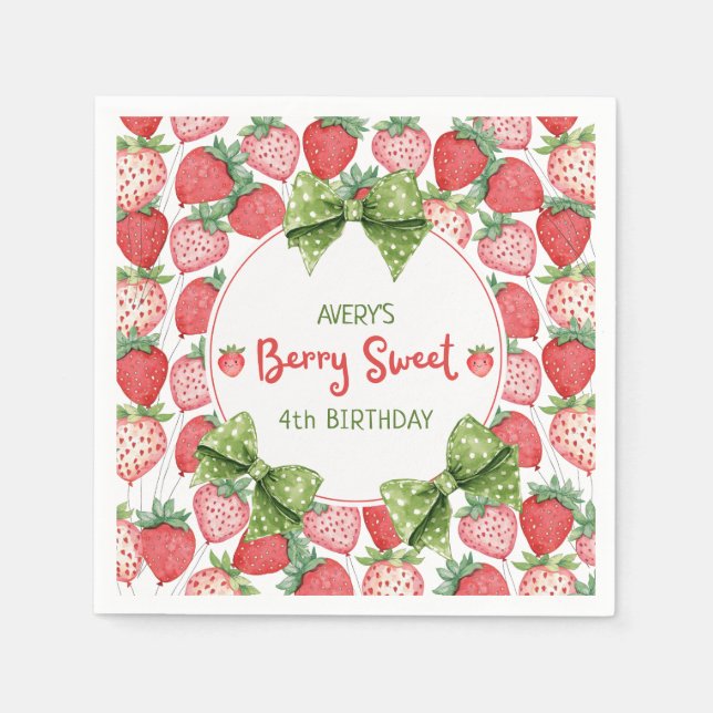 Berry Sweet 4th Birthday Strawberry Party  Napkin (Front)