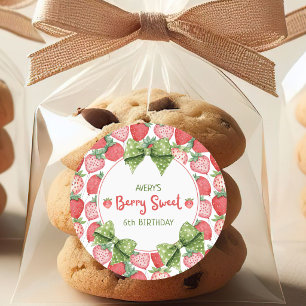 Berry Sweet 6th Birthday Strawberry Party Classic Round Sticker
