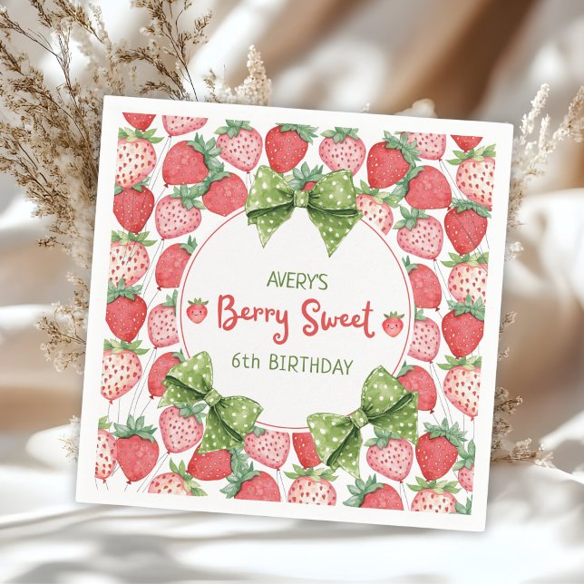 Berry Sweet 6th Birthday Strawberry Party  Napkin (Creator Uploaded)