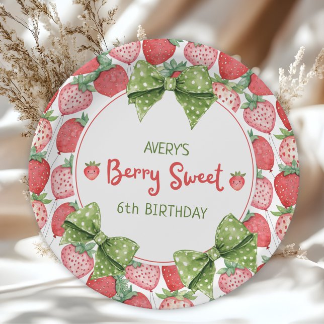 Berry Sweet 6th Birthday Strawberry Party  Paper Plate (Creator Uploaded)