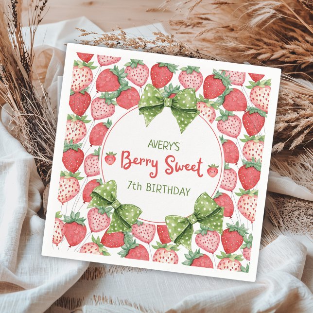 Berry Sweet 7th Birthday Strawberry Party  Napkin (Creator Uploaded)