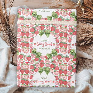 Berry Sweet 7th Birthday Strawberry Party  Wrapping Paper