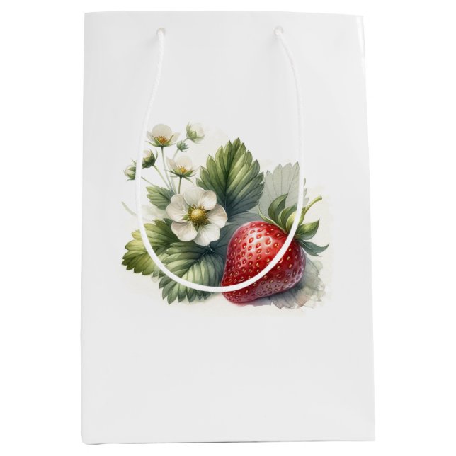 Berry Sweet All Over Strawberry and Floral Pattern Medium Gift Bag (Front)