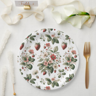 Berry Sweet All Over Strawberry and Floral Pattern Paper Plate