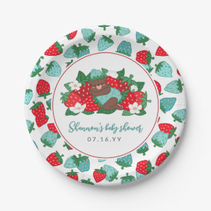 Berry Sweet Baby Blue Strawberry Boy Baby Shower Paper Plate