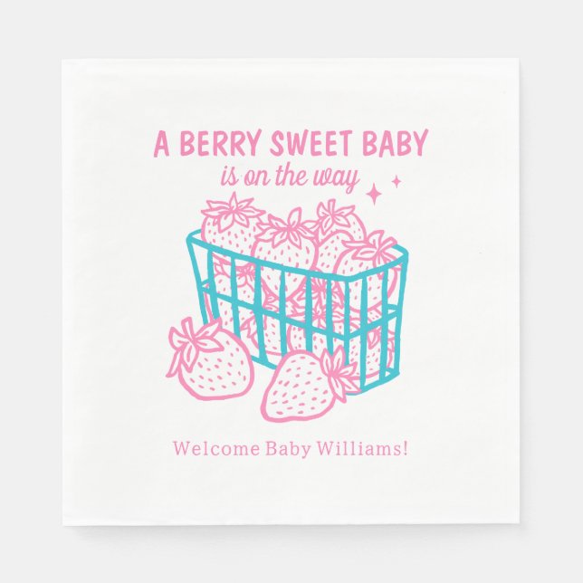 Berry Sweet Baby Doodle Pink Strawberry Girl Napkin (Front)