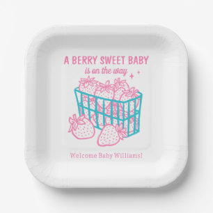 Berry Sweet Baby Doodle Pink Strawberry Girl Paper Plate