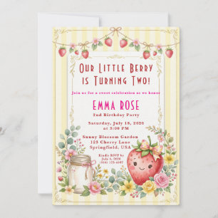 Berry Sweet Baby Girl 2nd Birthday  Invitation