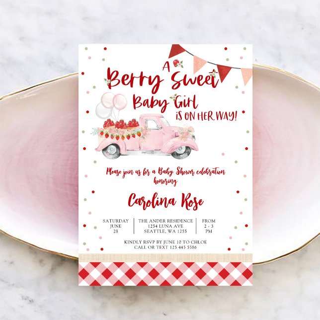 Berry Sweet Baby Girl Shower Invitation (Creator Uploaded)
