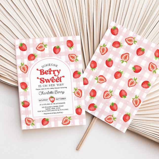 Berry Sweet Baby Girl Strawberry Baby Shower Invitation (Creator Uploaded)