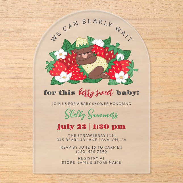 Berry Sweet Baby Neutral Strawberry Baby Shower Acrylic Invitations (Front)