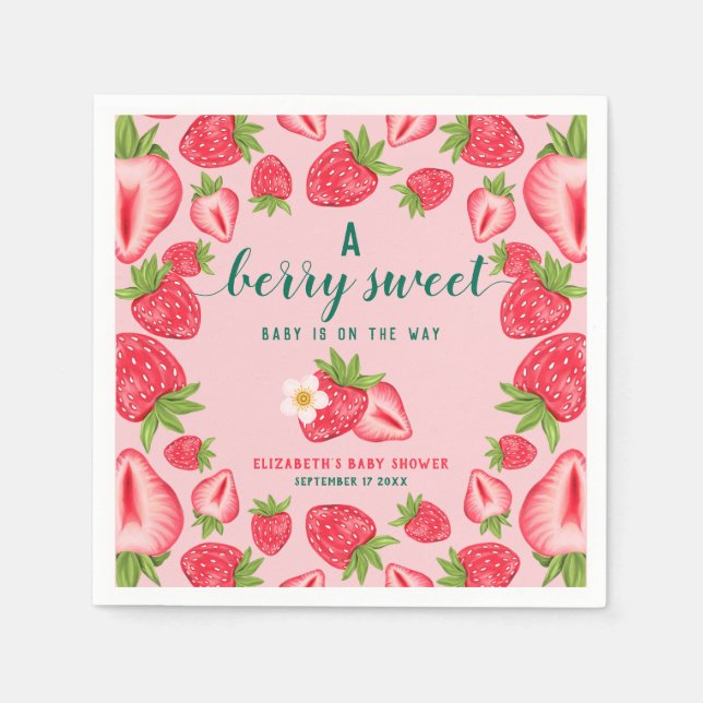 Berry Sweet Baby On The Way Strawberry Baby Shower Napkin (Front)