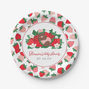 Berry Sweet Baby Pink Strawberry Girl Baby Shower Paper Plate
