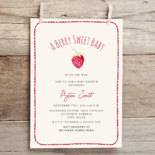 Berry Sweet Baby Raspberry Doodle Girl Baby Shower Invitation