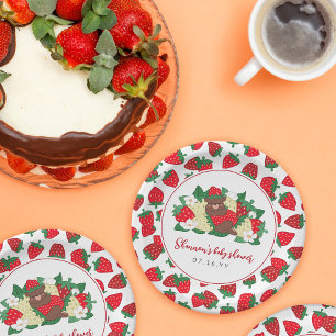 Berry Sweet Baby Red Strawberry Baby Shower Paper Plate