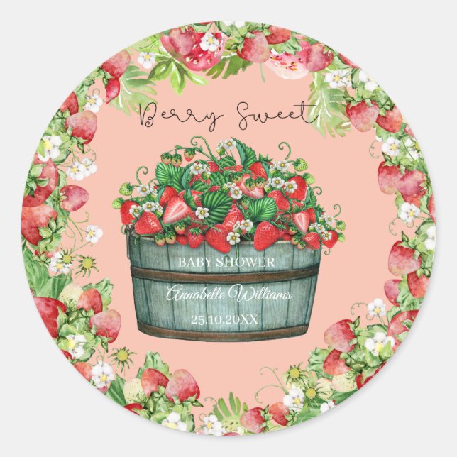 berry sweet baby shower baby shower invitation classic round sticker (Front)
