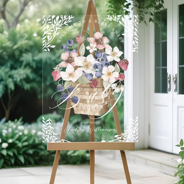 Berry Sweet Baby Shower Berries & Flowers Welcome Acrylic Sign (Berry Sweet Baby Shower Berries & Flowers Welcome Acrylic Sign)