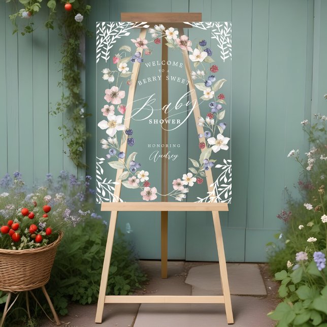 Berry Sweet Baby Shower Berries & Flowers Welcome Acrylic Sign (Berry Sweet Baby Shower Berries & Flowers Welcome Acrylic Sign)