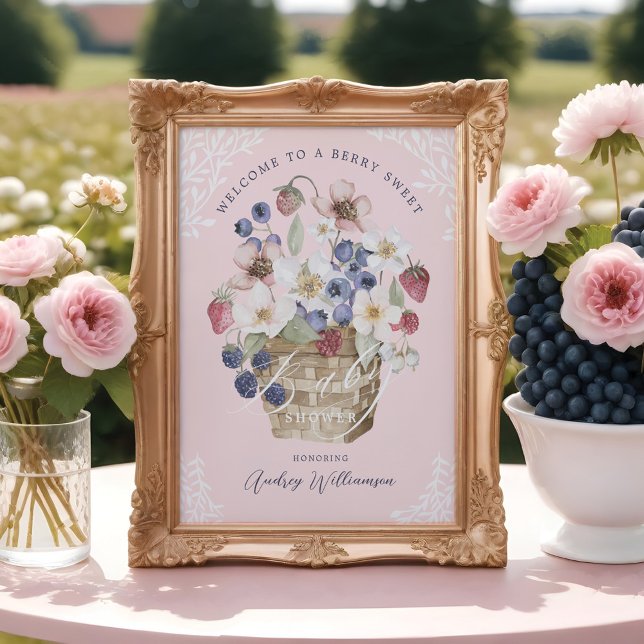 Berry Sweet Baby Shower Berries & Flowers Welcome Poster (Berry Sweet Baby Shower Berries & Flowers Welcome Poster)