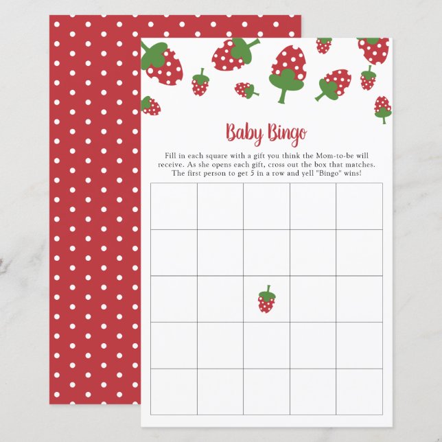 Berry Sweet Baby Shower Bingo Game Party Activity (Front/Back)