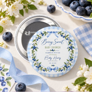 Berry Sweet baby shower Blue Gingham Blueberry 6 Cm Round Badge