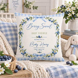 Berry Sweet baby shower   Blue Gingham Blueberry Cushion