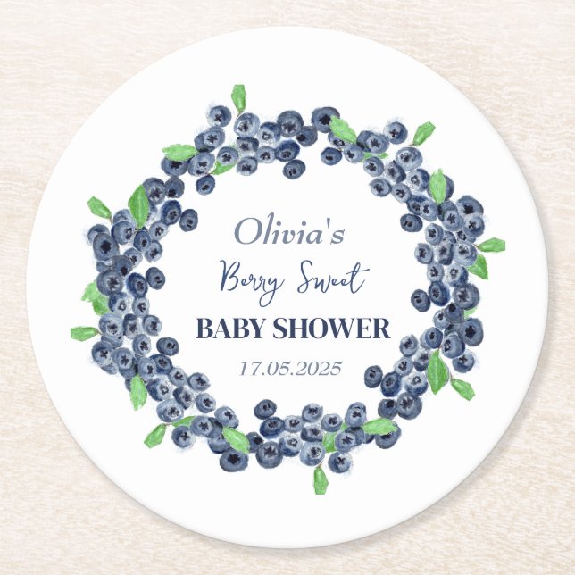 Berry Sweet Baby Shower Blueberry Baby Girl Boy Round Paper Coaster