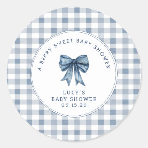 Berry Sweet Baby Shower Blueberry Bow  Classic Round Sticker