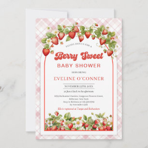 Berry Sweet Baby Shower   Boho Pink Strawberry  Invitation