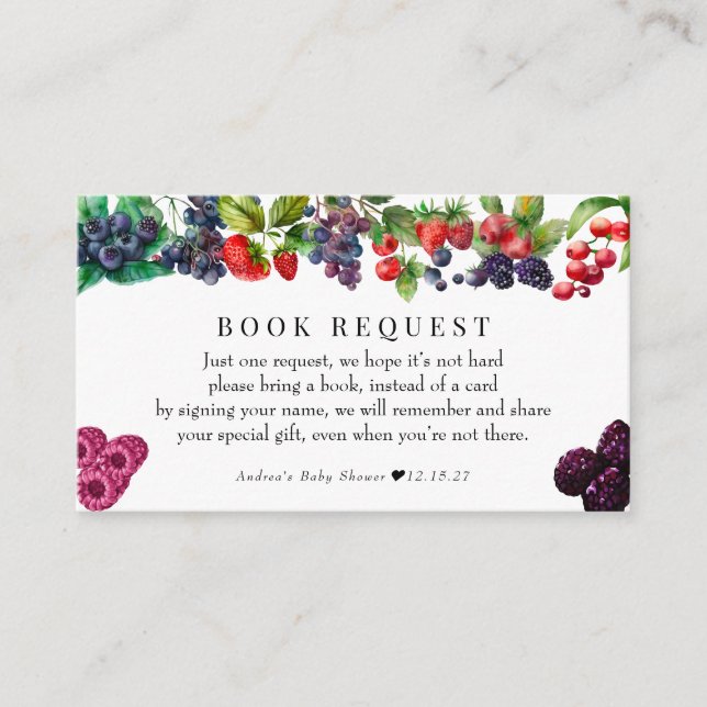 Berry Sweet  Baby Shower Books For Baby Enclosure Card (Front)