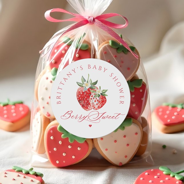 Berry Sweet Baby Shower Classic Round Sticker (Creator Uploaded)