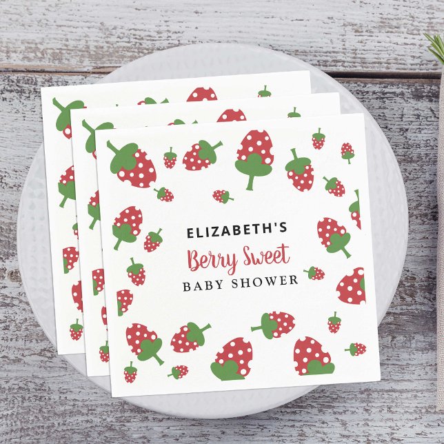 Berry Sweet Baby Shower Cute Strawberry Custom  Napkin (Creator Uploaded)