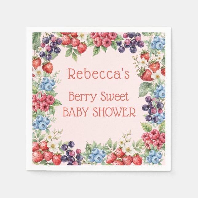 Berry Sweet Baby Shower frame of berries Napkin (Front)