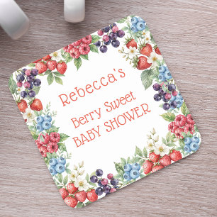 Berry Sweet Baby Shower frame of berries Square Paper Coaster