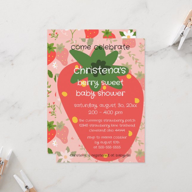 Berry Sweet Baby Shower Invitation  (Front/Back In Situ)