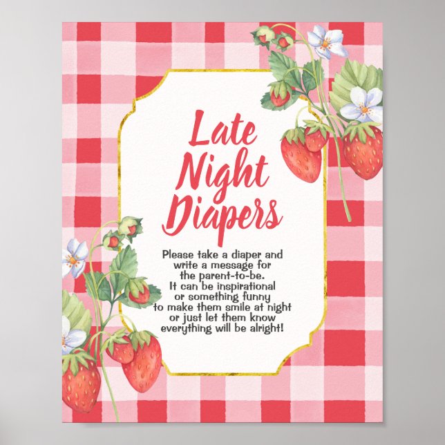 Berry Sweet Baby Shower Late Night Diapers Sign (Front)