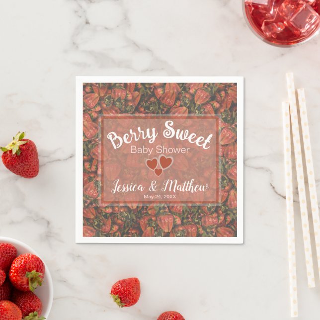 Berry Sweet Baby Shower Napkins - Strawberries (Insitu)