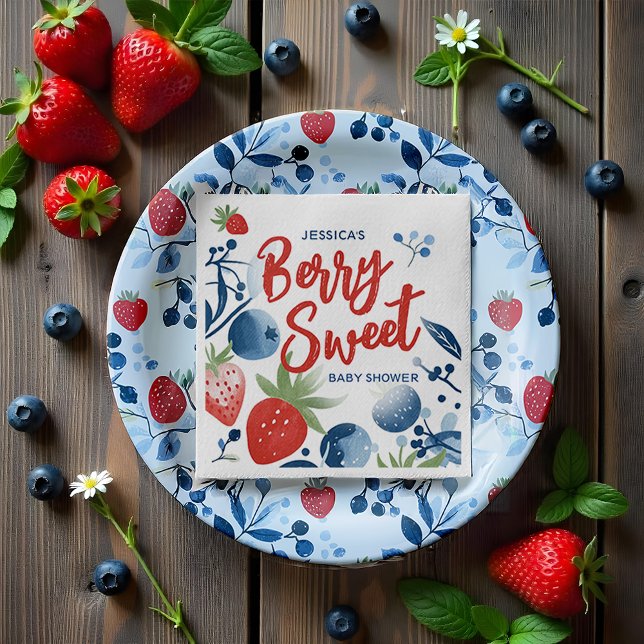 Berry Sweet Baby Shower Paper Plate Napkin (This adorable design is bursting with charm, perfect for a spring and summer baby shower vibe! )