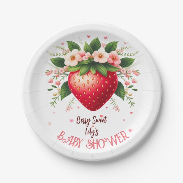 Berry Sweet Baby Shower Paper Plates Strawberry (Front)