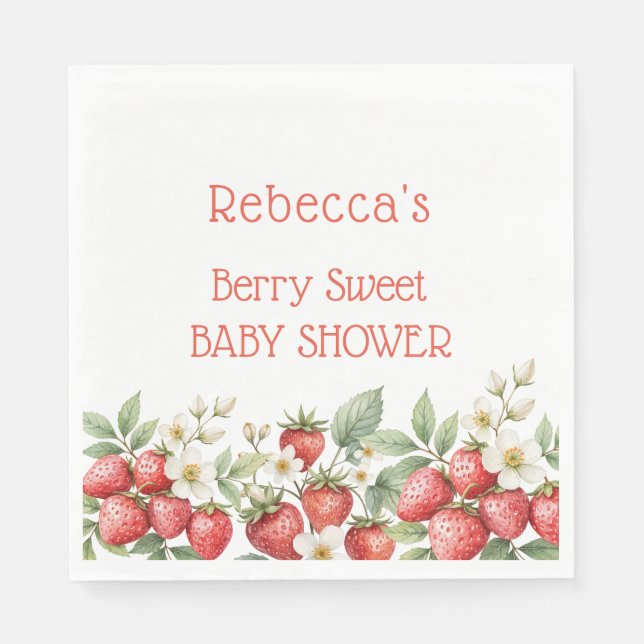 Berry Sweet Baby Shower Strawberries Blossom Napkin (Front)