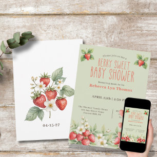 Berry Sweet Baby Shower Strawberries Invitation